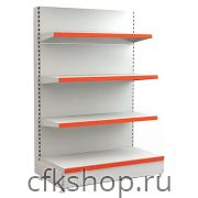 Стеллаж торцевой низкий Евромаркет L=1000, H=1410, G=500 с полками 2х400 мм, 1х300 мм, нижний цоколь, дополнительная стойка