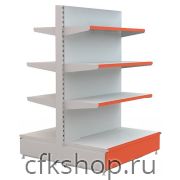 Стеллаж островной низкий Евромаркет L=1000, H=1410, G=500 с полками 4х400 мм, 2х300 мм, нижний цоколь