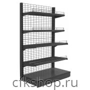 Стеллаж торцевой Евромаркет L=1250, H=1720, G=500 с полками 2х400 мм, 2х300 мм, нижний цоколь, дополнительная стойка