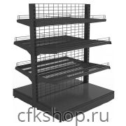 Стеллаж островной низкий Евромаркет L=1000, H=1320, G=500 с полками 4х400 мм, 2х300 мм, нижний цоколь