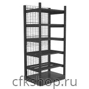 Стеллаж с передней стойкой Евромаркет L=1250, H=2130, G=500 с полками 4х500 мм, нижний цоколь