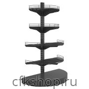 Стеллаж торцевой полукруглый Евромаркет H=1720, G=500 с полками 2х400 мм, 2х300 мм, нижний цоколь, дополнительная стойка